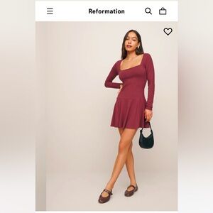 Reformation Coen Long Sleeve Drop Waist Minidress Chianti